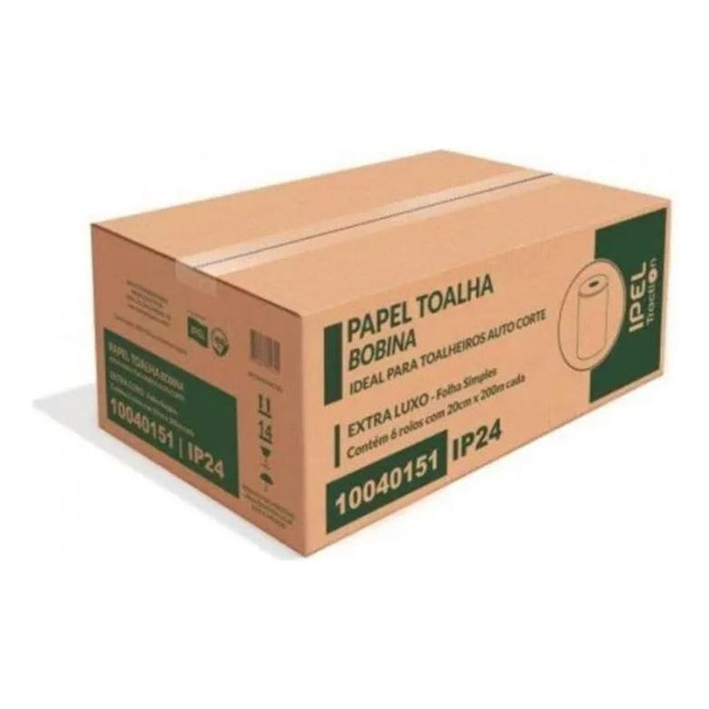 Papel Toalha Bobina Indaial 20G 20Cmx200M Fit Ipel Cx 6Un