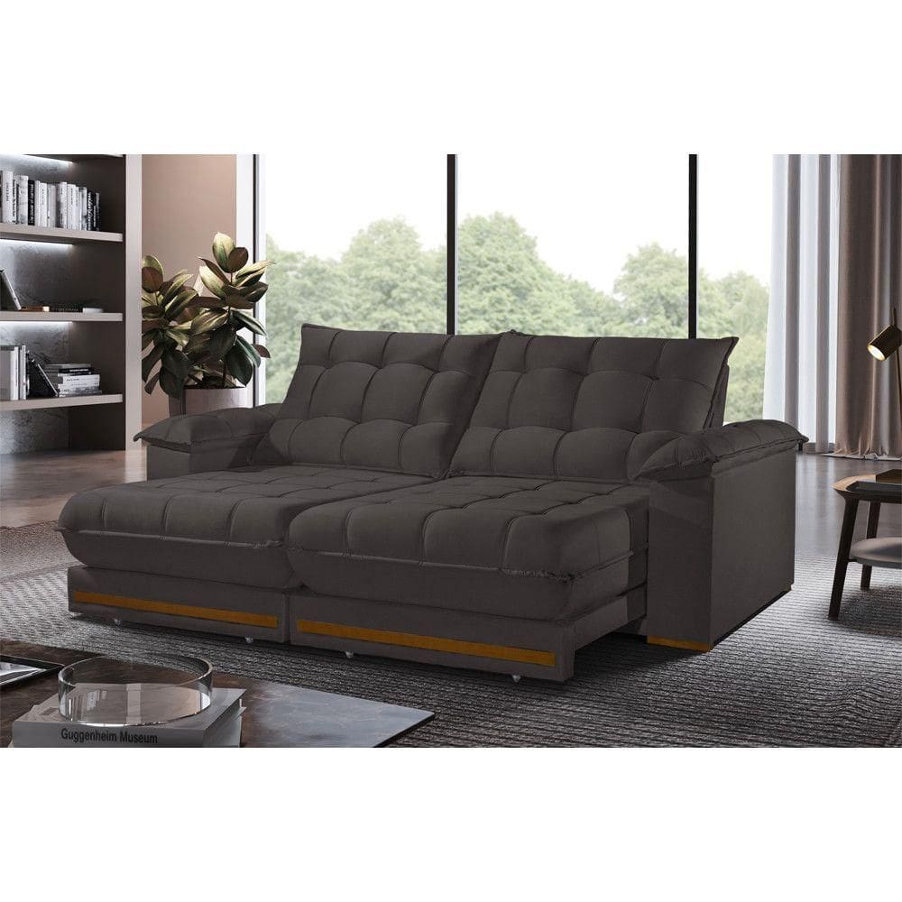 Sofá Retrátil Barcelona 2,10m 3 Lugares Molas Ensacadas Txr Marrom