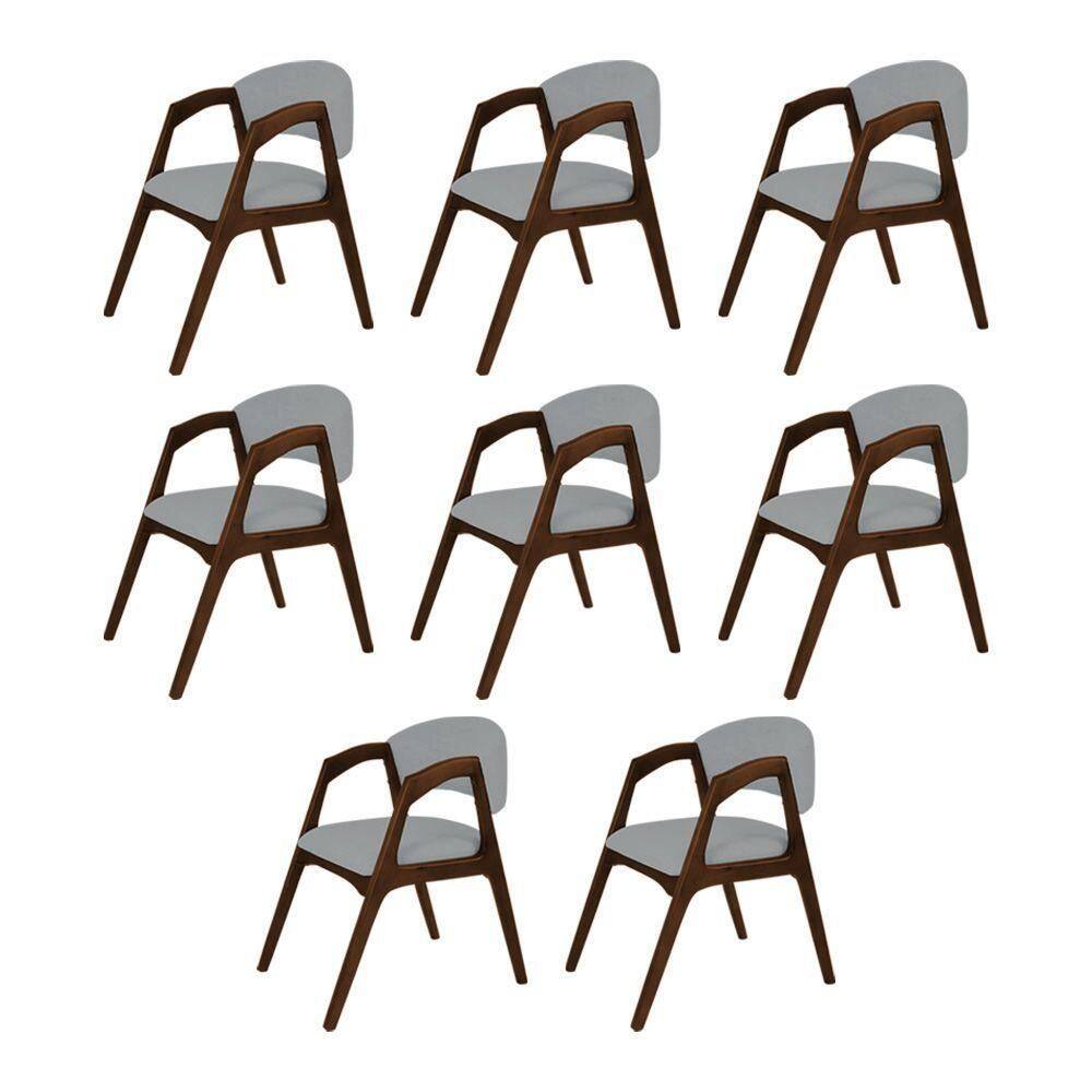 Conjunto Com 8 Cadeiras De Jantar Gabriela Em Madeira E Mdf Mel Linho Cinza