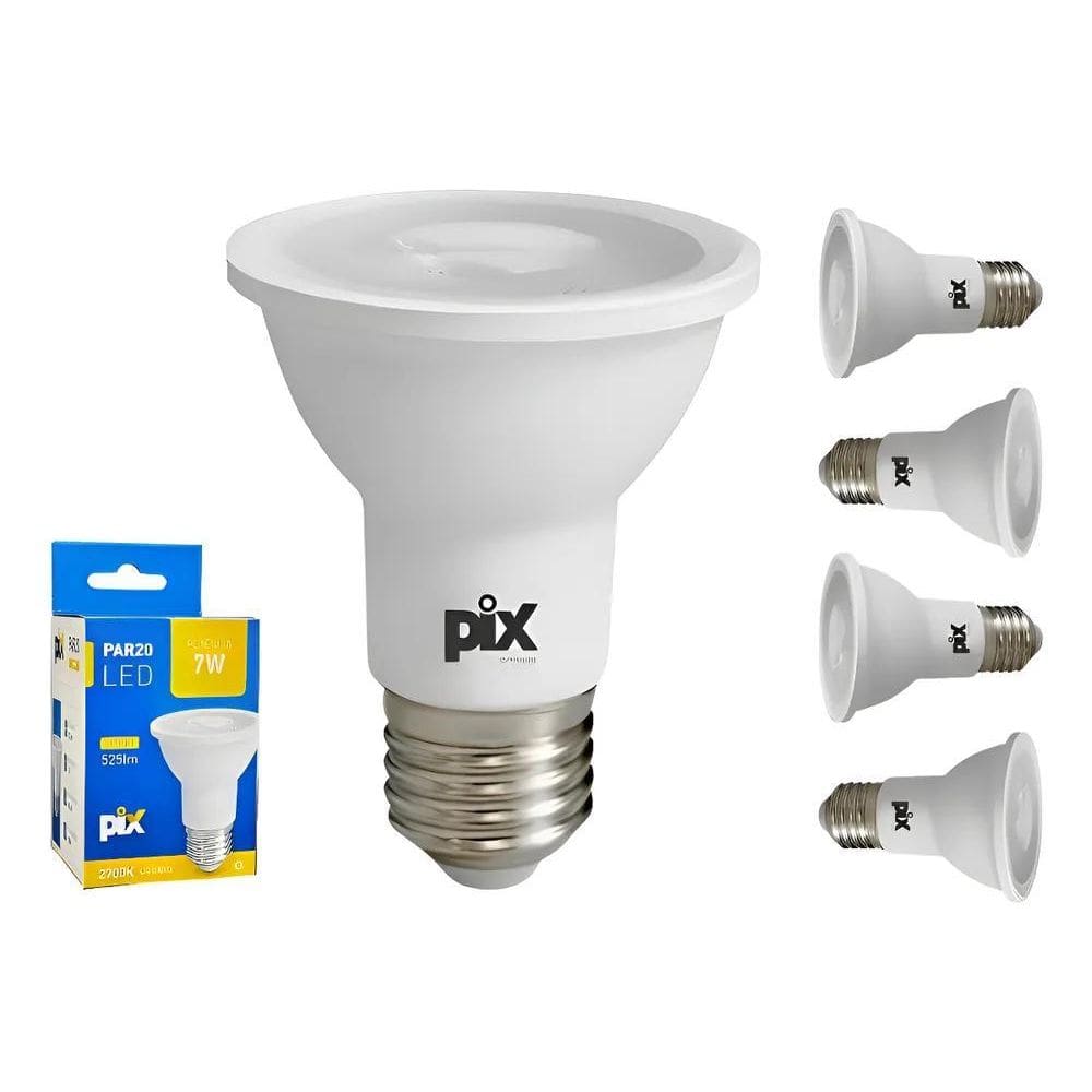 Kit 6 Lâmpada Led Par 20 7W 3000K E27 Luz Branco-Quente