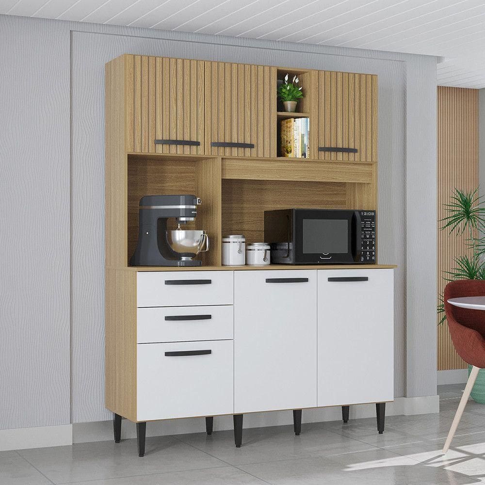 Cozinha Compacta Flavia 6 Portas 1 Gaveta Poquema Damasco/ripado/offwhite