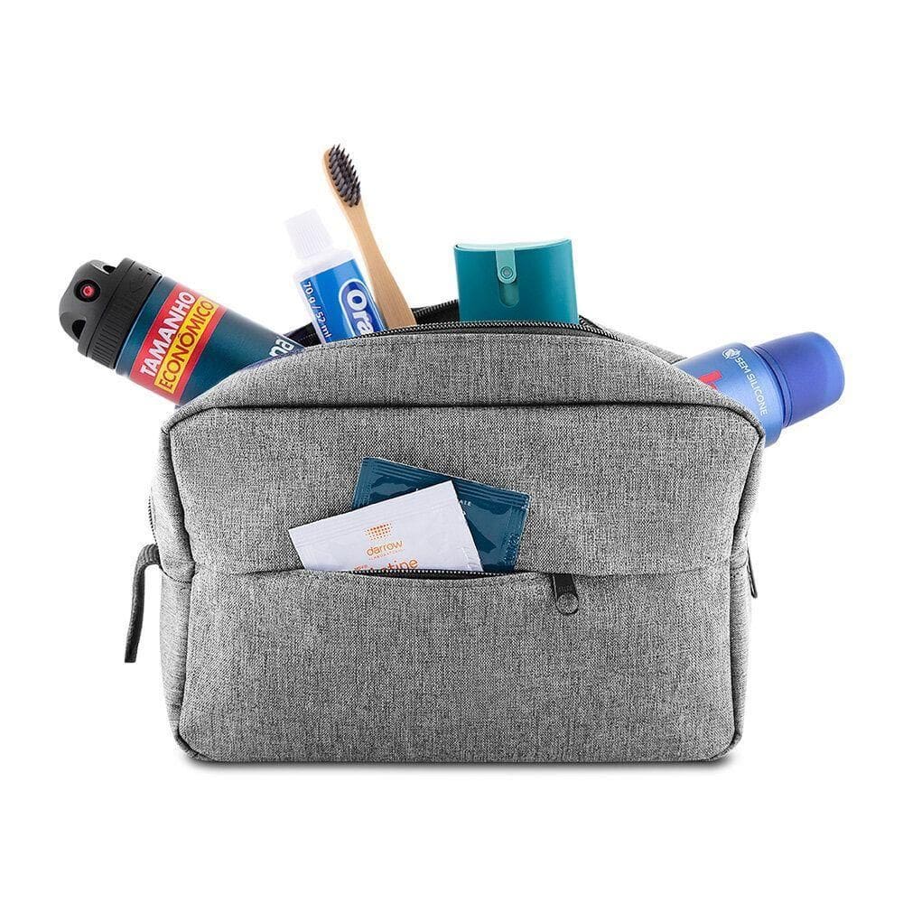 Necessaire Grande Em Poliéster Com Alça E Zíper 3l Cinza