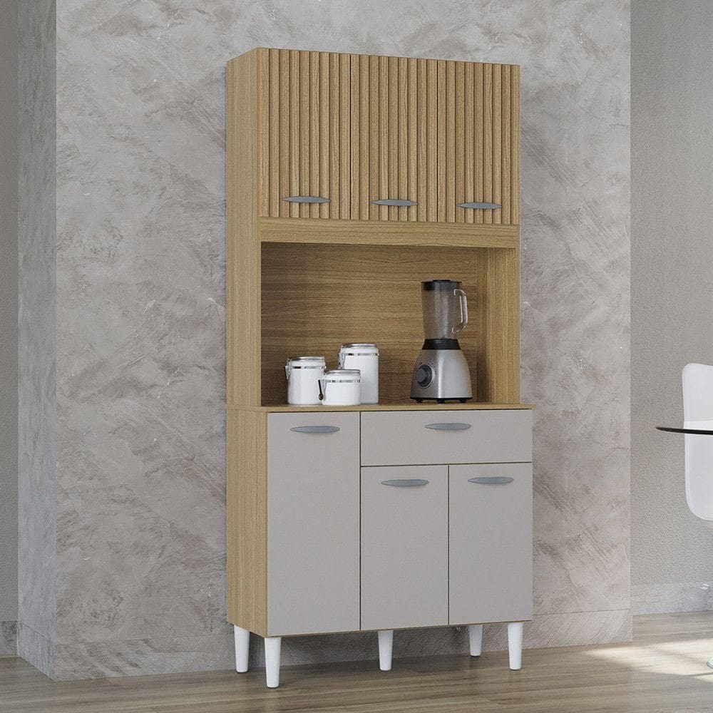 Cozinha Compacta Cassia 6 Portas 1 Gaveta Poquema Damasco/ripado/offwhite
