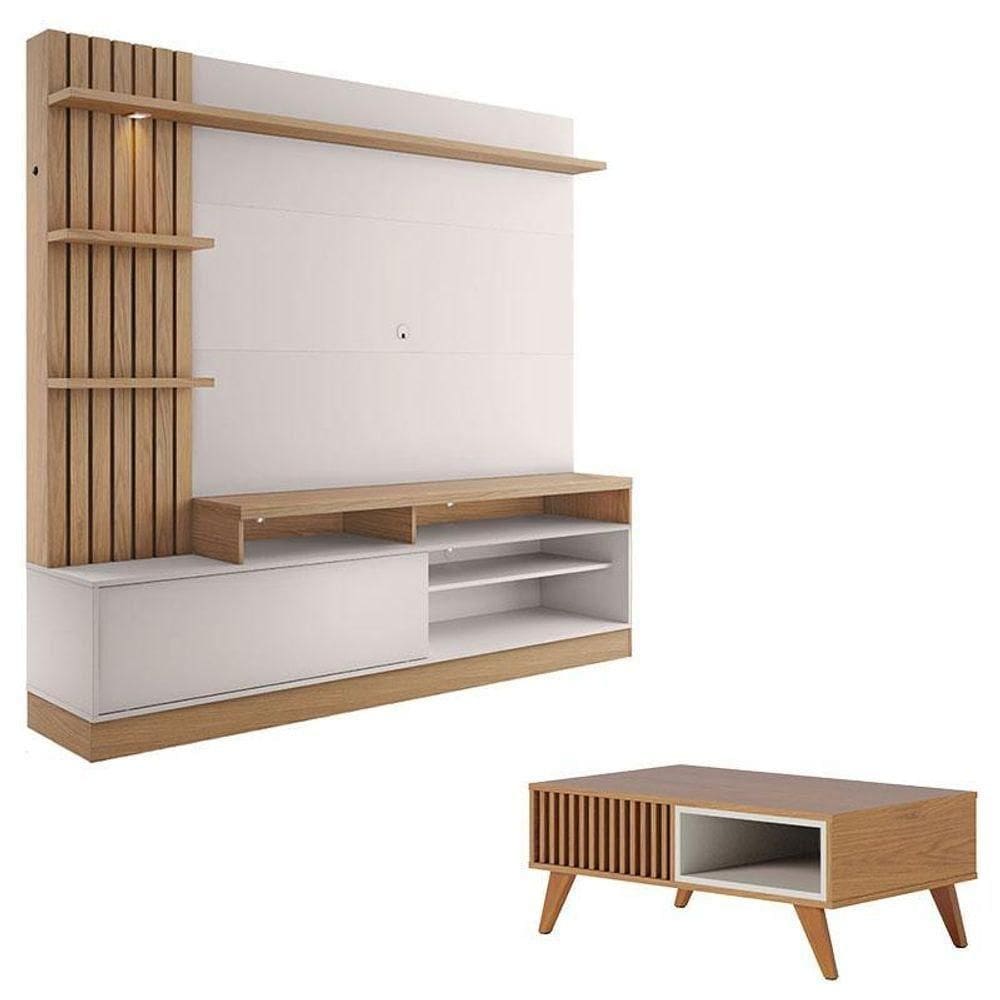Estante Home Theater Maceió Freijó Off White Com Mesa De Centro Jeri Freijó Off White - Colibri