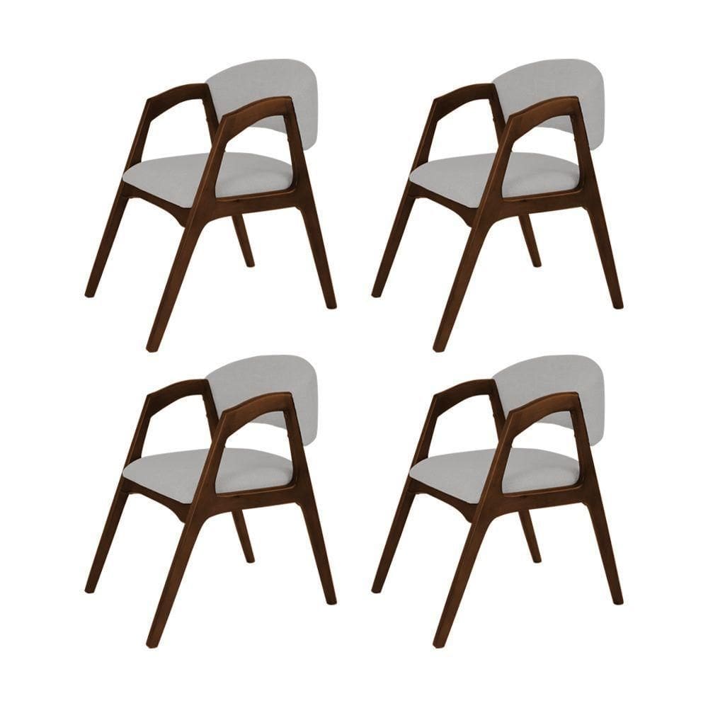 Conjunto Com 4 Cadeiras De Jantar Estofada Gabriela Mel Linho Cinza Prata