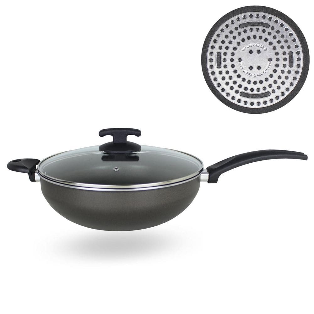 Panela Wok N28 Fundo De Indução Tampa De Vidro Dona Chefa