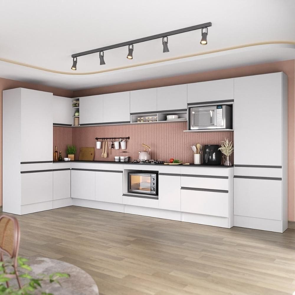 Cozinha Modulada Completa Canto 409cm C/balcão Cooktop Veneza Multimóveis Mp2304 Branco/preto