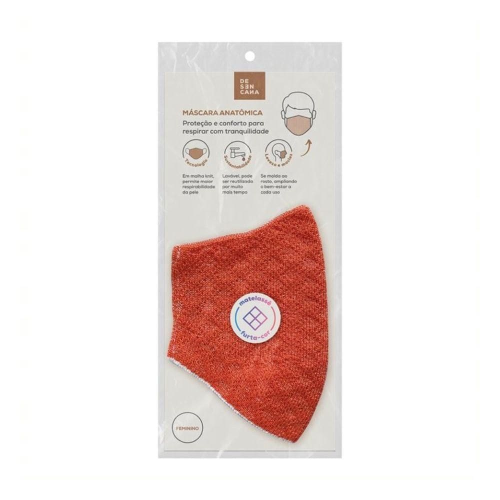 Máscara Anatômica Feminina Desencana Coral Brilho Trama