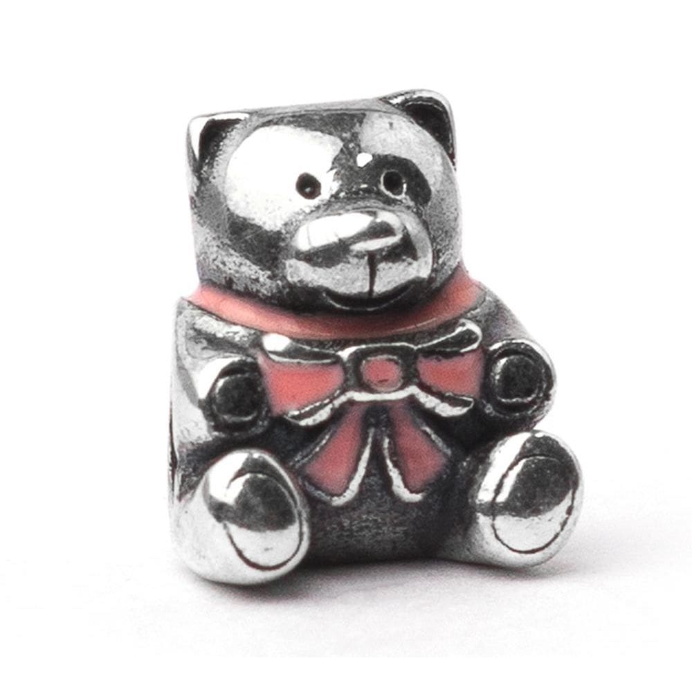 Berloque Ursinha Prata 925 Laço Rosa - 12x8mm