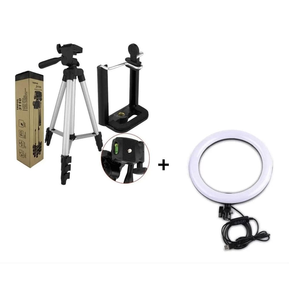 Tripé com Ring Light Iluminação 2,1m USB 18cm