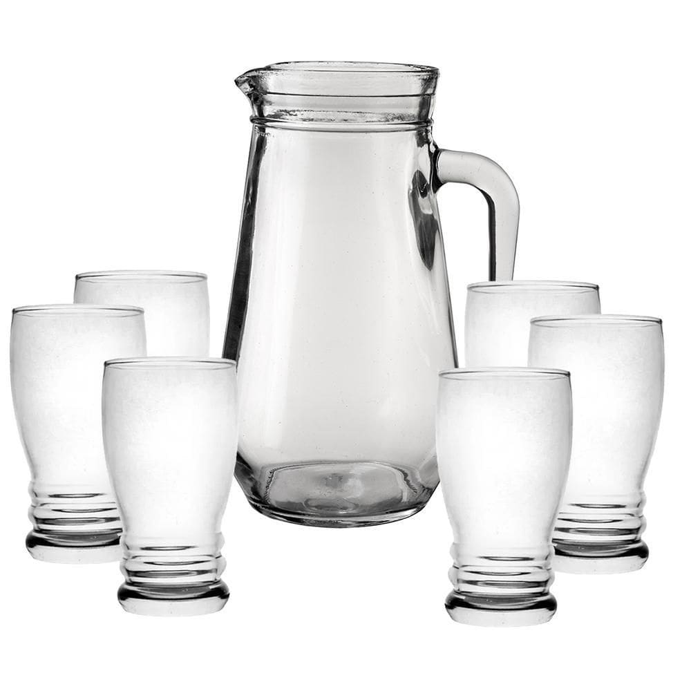 Jogo Jarra E 6 Copos Vidro Long Drink Bar 1250/370Ml