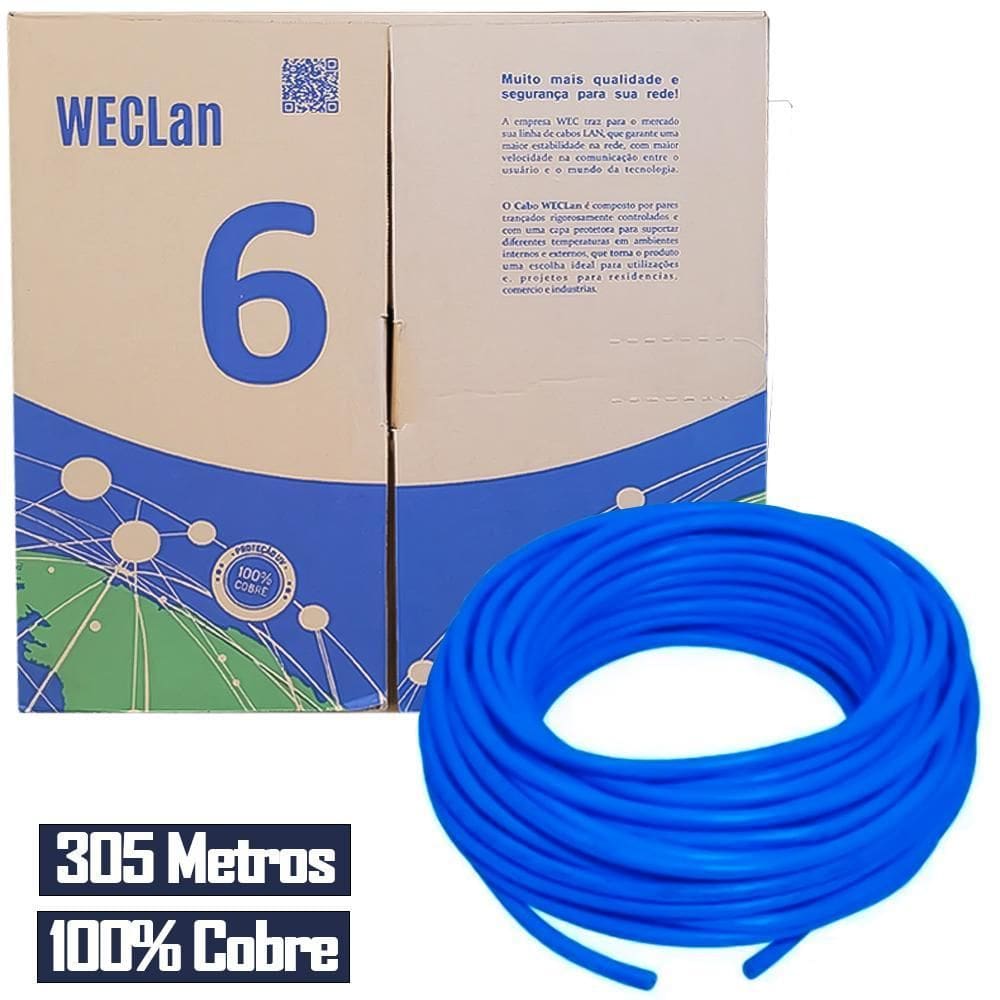 Caixa De Cabo De Rede Cat6 Utp 4P 305M Total Cobre Wec Azul