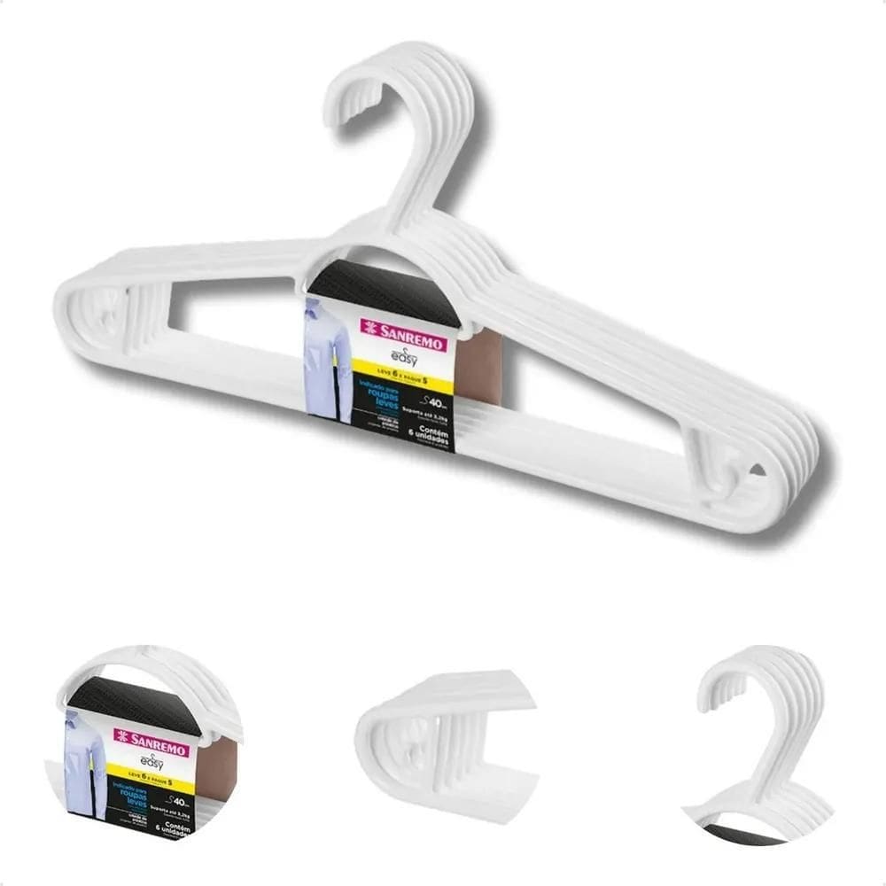 2X Primafer Cabide Pendura Mais - Branco 40Cm Com 6 Unidades