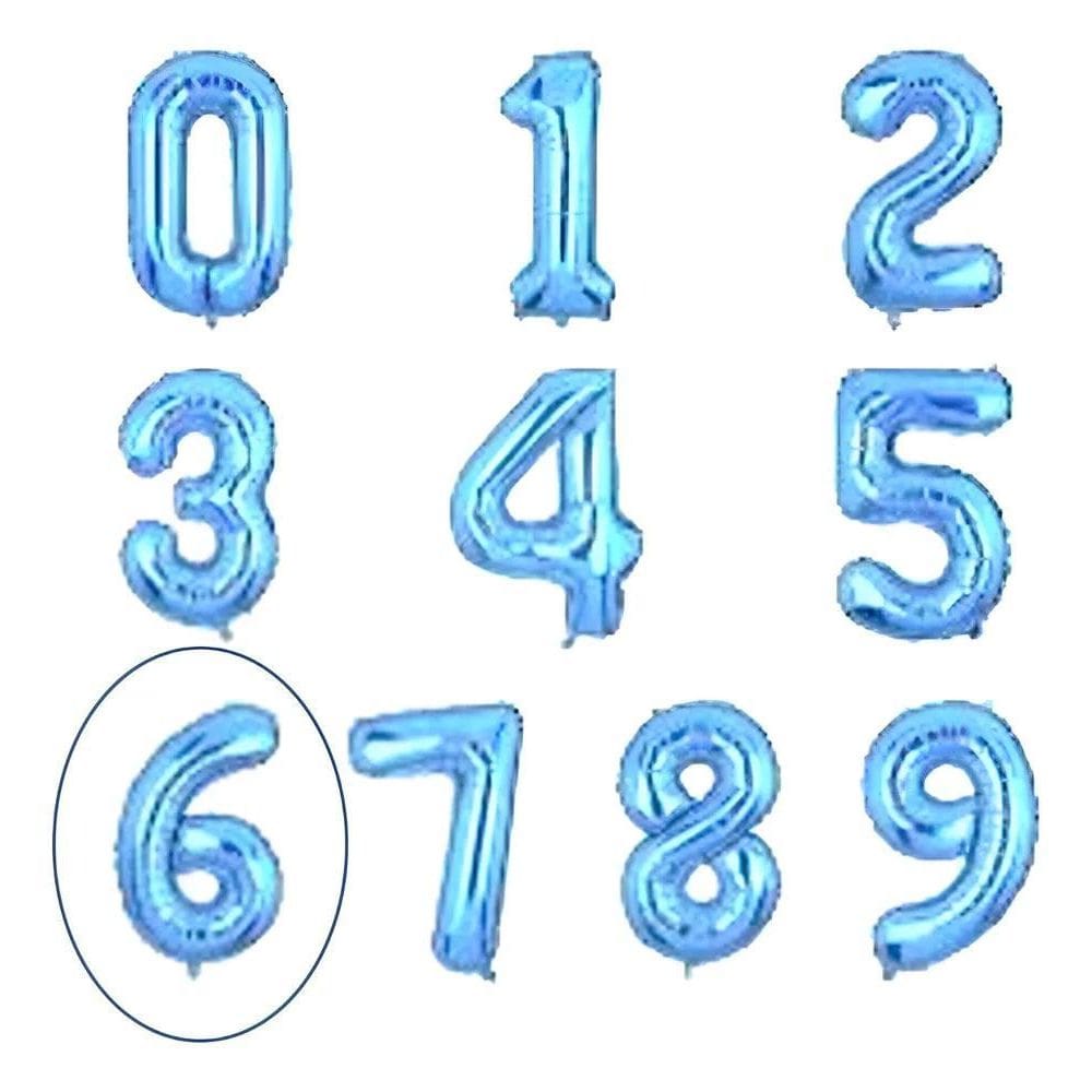 1 Un Balão Bexiga Número Metalizado Azul Grande 75Cm 6