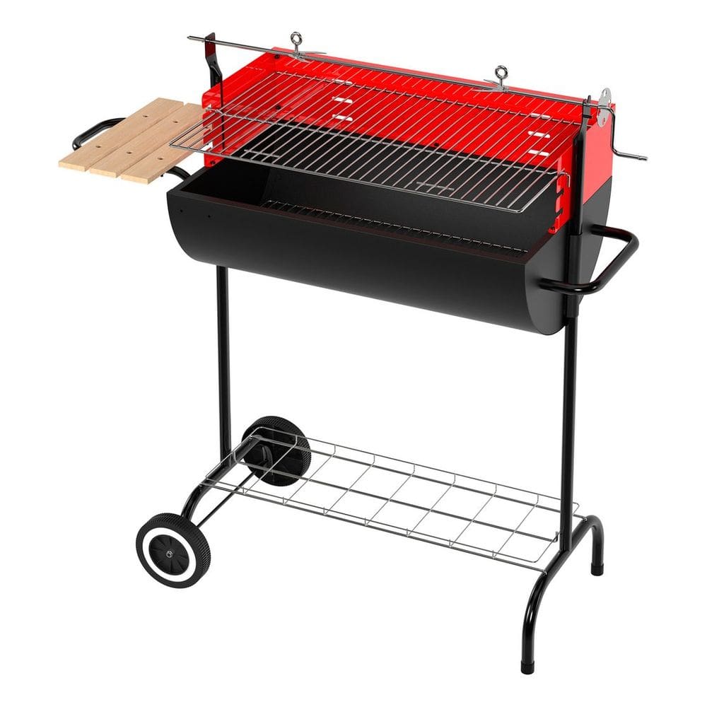 Churrasqueira Americana Retangular A Carvao Preta E Vermelha