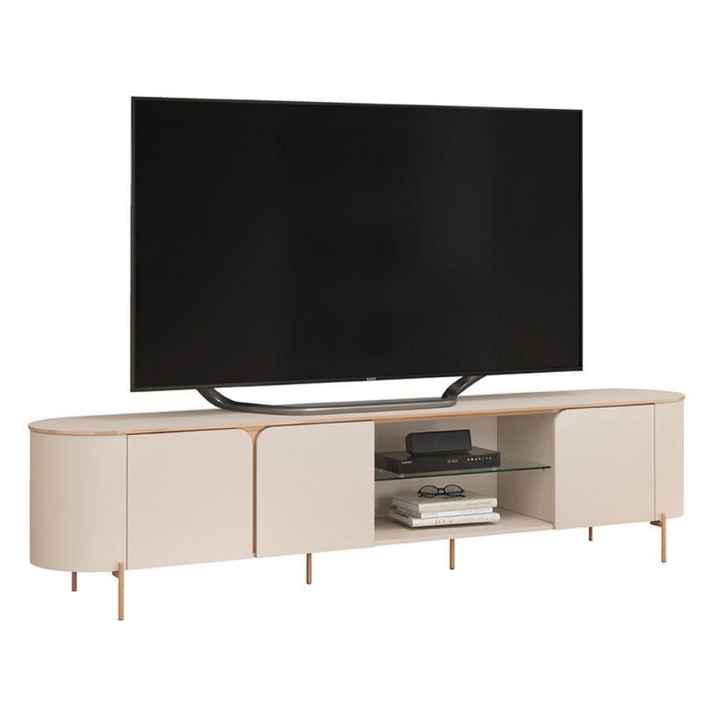 Rack Bancada Para Tv Até 75 Polegadas 2,41m 3 Portas Lívia Off White Off White