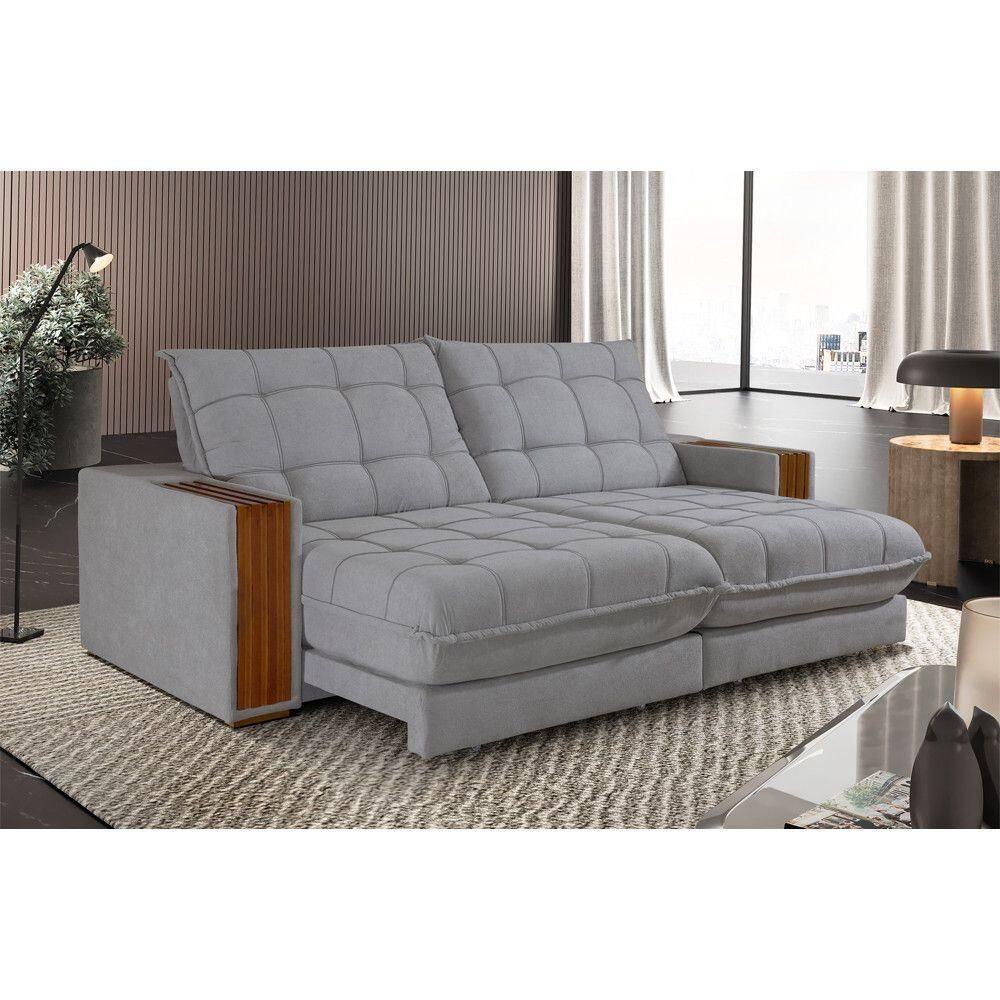 Sofá Retrátil Berlim 2,30m 4 Lugares Molas Ensacadas Txr Prata