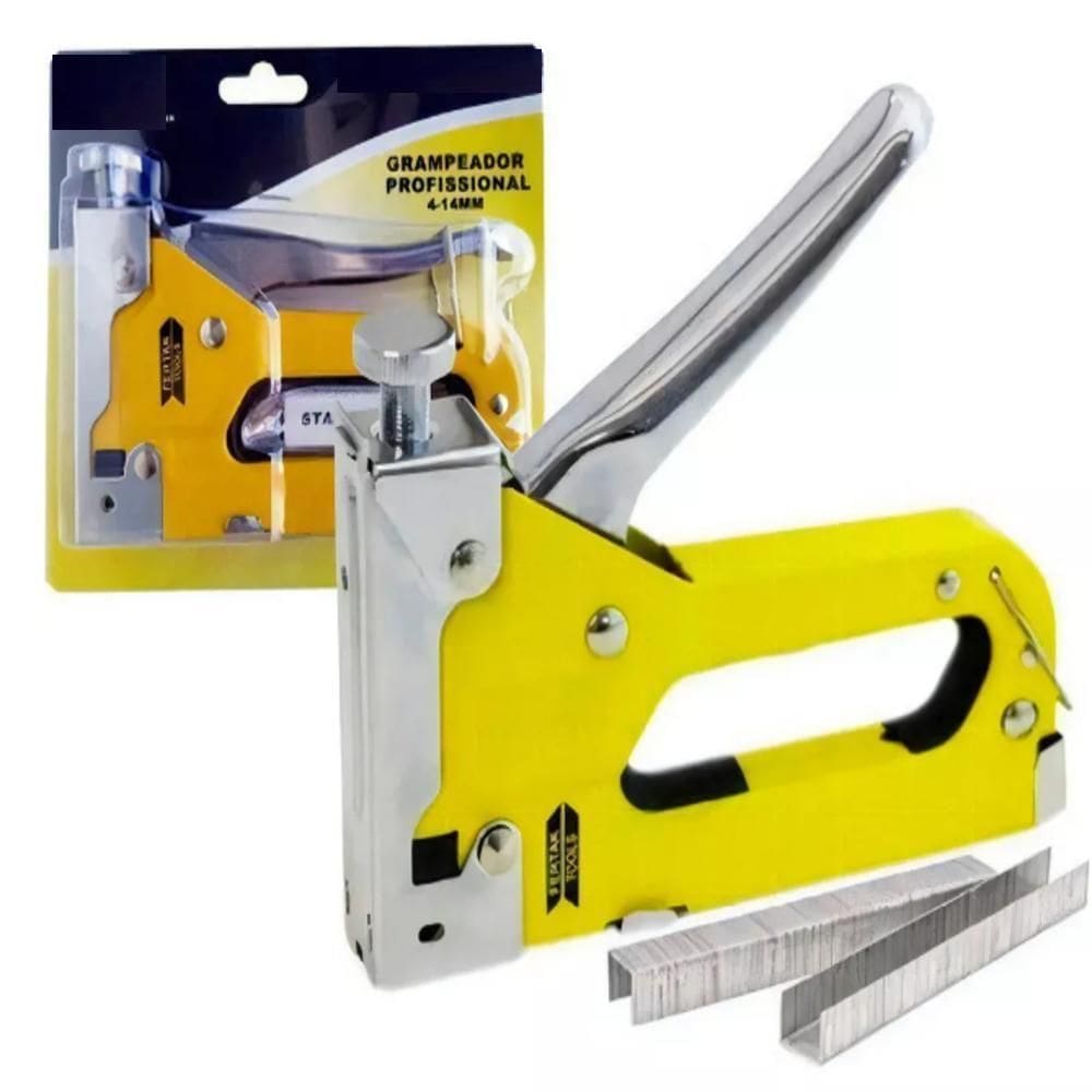 Kit Grampeador Pinador Tapeceiro Profissional 3 Em 1 Completo Metal Manual Alta Pressao Profissional
