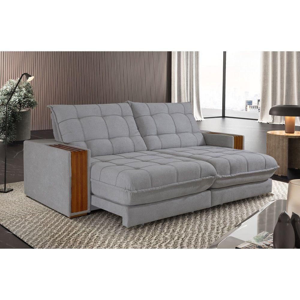 Sofá Retrátil Berlim 2,90m 5 Lugares Molas Ensacadas Txr Prata