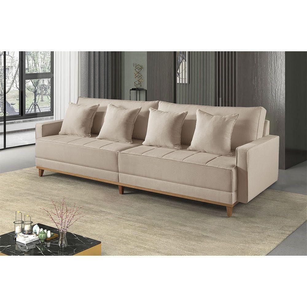 Sofá Fixo 6 Lugares M-199 2,60m Estofados Martins Linho Bege