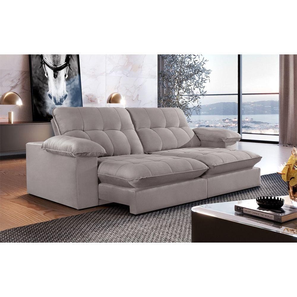 Sofá Retrátil Juiz De Fora 2,30m 4 Lugares Molas Ensac. Txr Bege