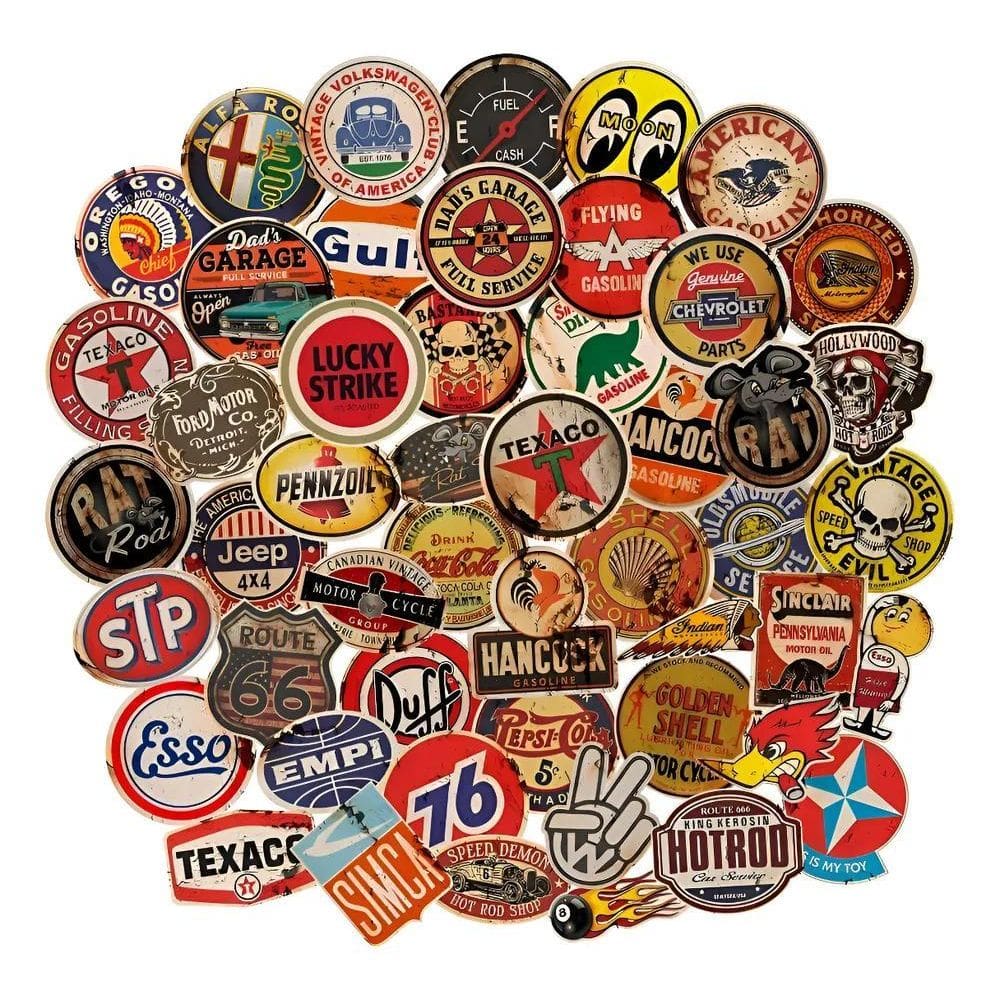 50 Adesivos Retrô Vintage Fusca Antigo Hoodride Rat Look Etc