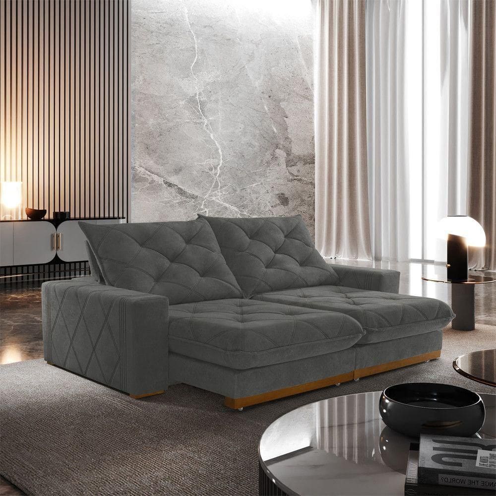 Sofá Retrátil Muzambinho 1,80m 2 Lugares Molas Ensacadas Txr Cinza