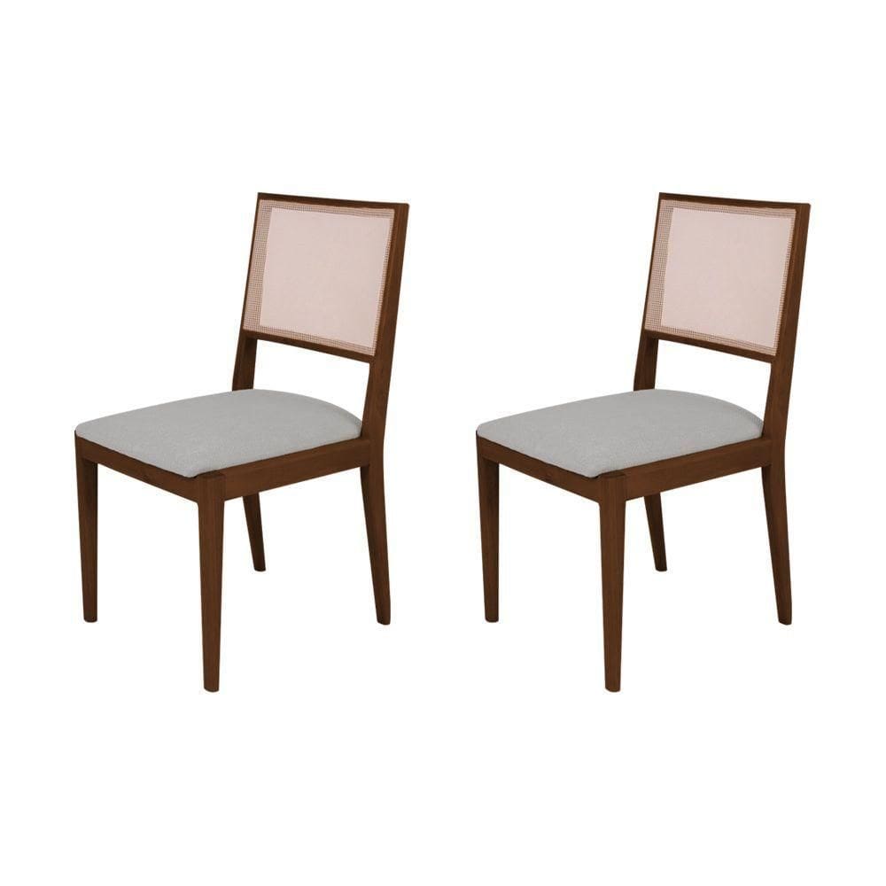 Conjunto Com 2 Cadeiras De Jantar Estofada Suellen Em Madeira E Mdf Mel Linho Cinza Prata