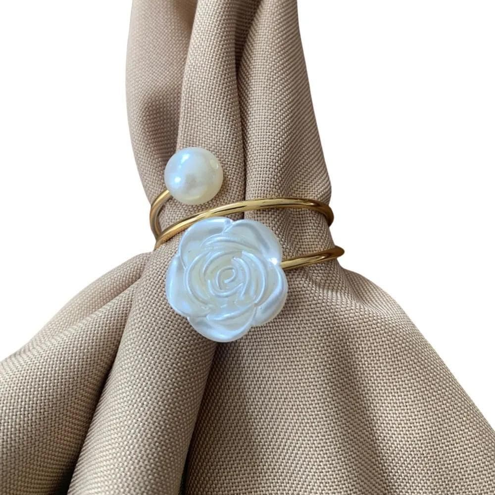 10X Kit 12 Anel Guardanapo Suporte Argola Dourada Flor Péro