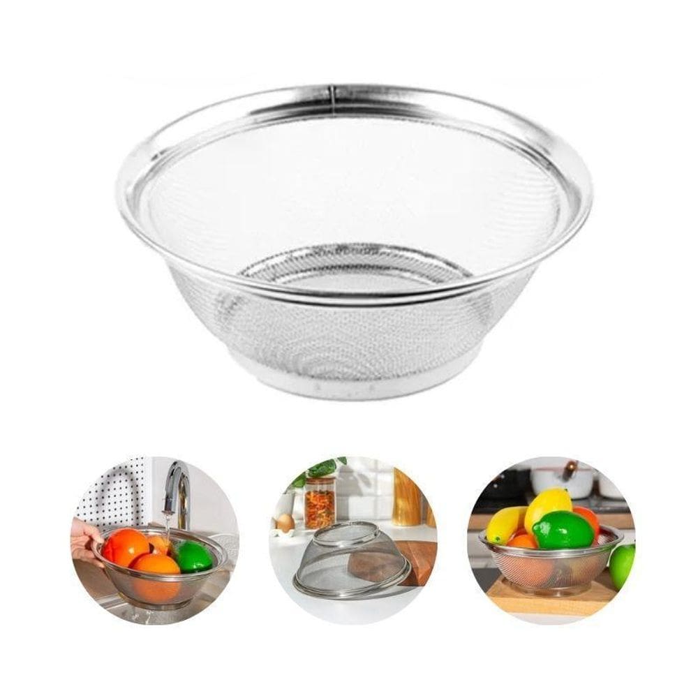 Kit 03 Escorredor 22Cm Em Inox Cesto Legumes Verduras Frutas