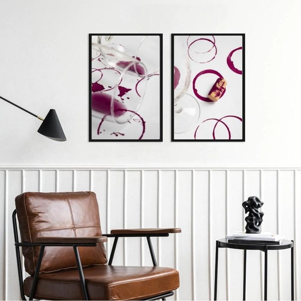 Kit 2 Quadros Arte Vinho Tinto - Fotos 33X24Cm - Com Vidro