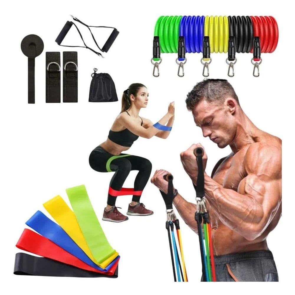 Kit 5 Mini Band + Kit 11 Elastico Extensor Treino Em Casa