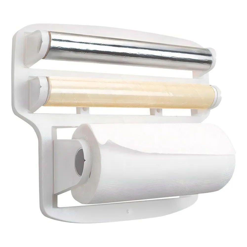 Porta Papel Toalha Triplo Para Rolos De Parede Suporte Branc