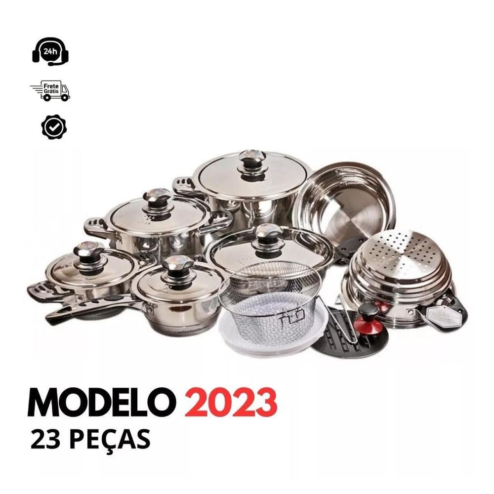 Jogo Panelas Aço Cirúrgico 23 Pçs Antiaderente