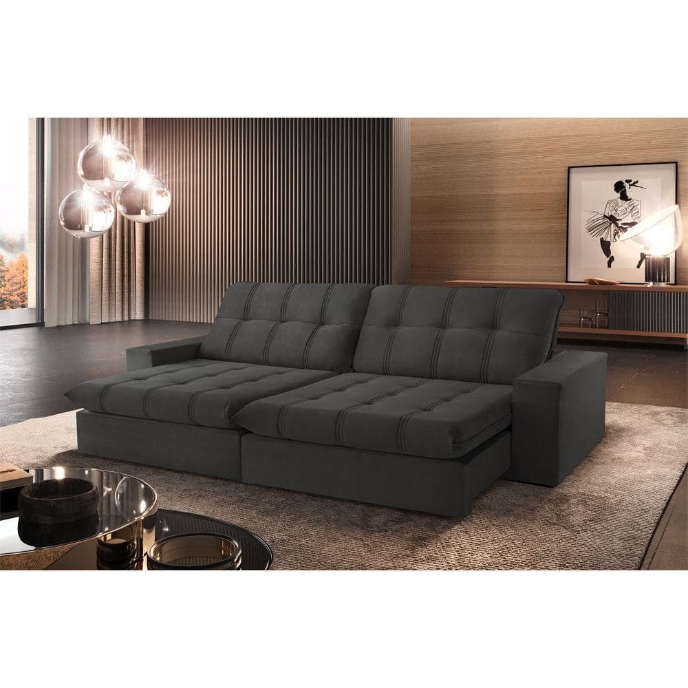 Sofá Retrátil Caparaó 2,90m 5 Lugares Molas Ensacadas Txr Cinza