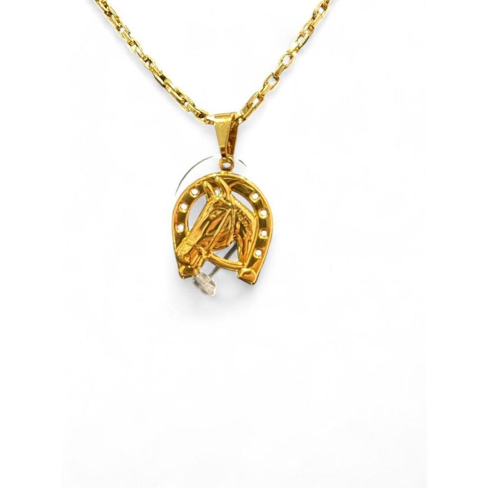 Cordão Masculino 4Mm Tijolinho + Cavalo Banhado A Ouro 18K