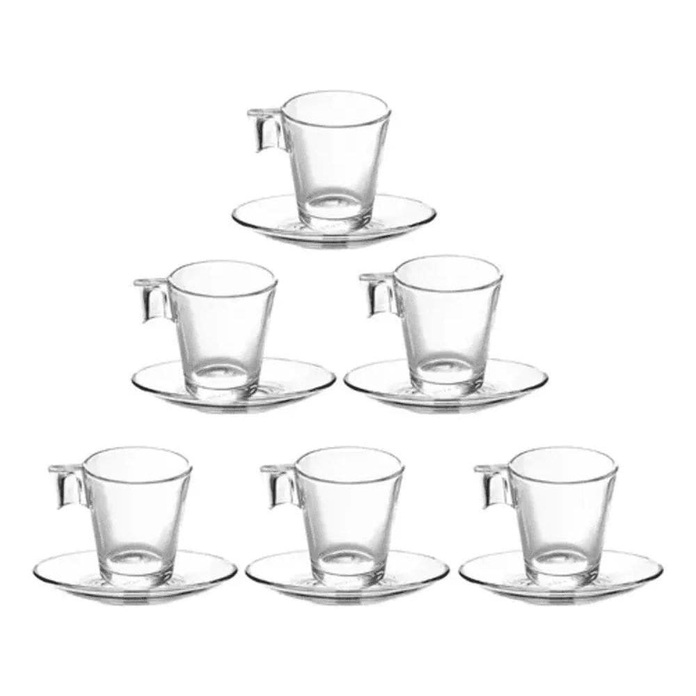 10X Jogo De Xícaras Café Com Pires Napoli 12 Peças Vidro 80