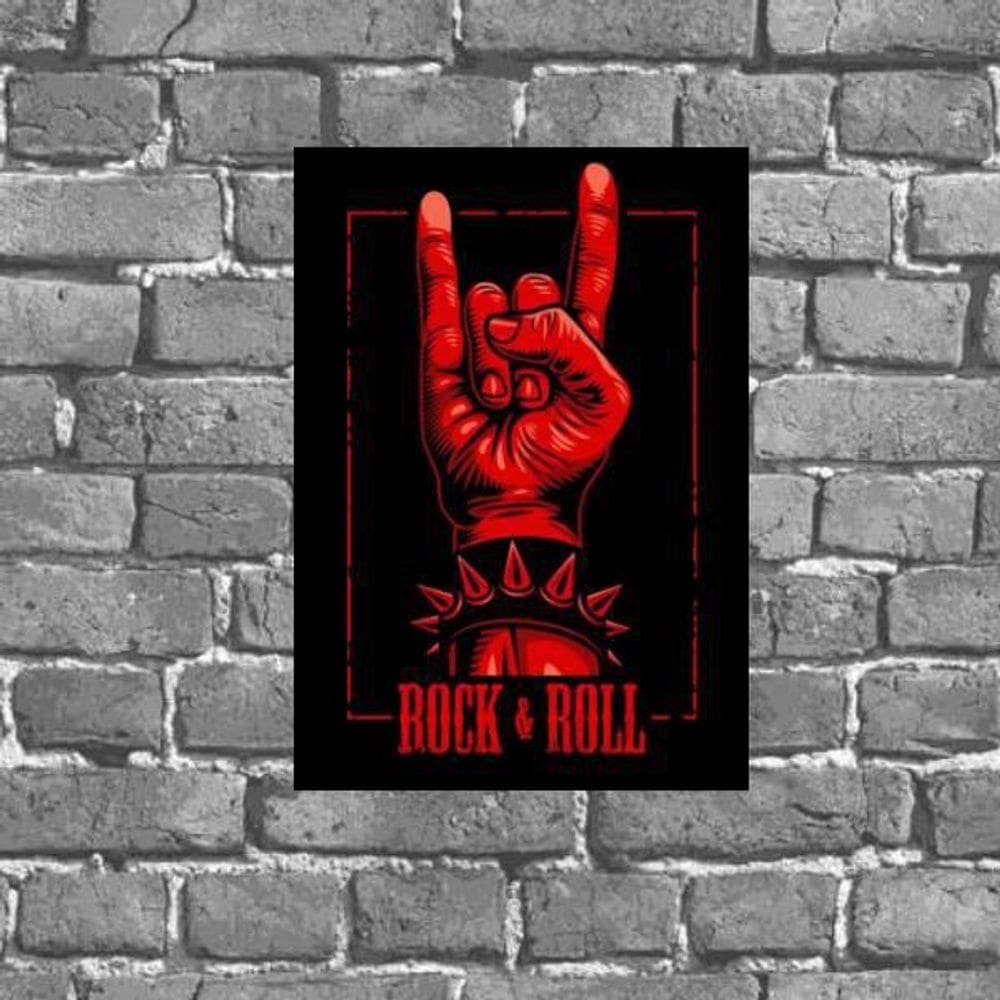 Placa Decorativa Mão Rock Roll 18x27cm