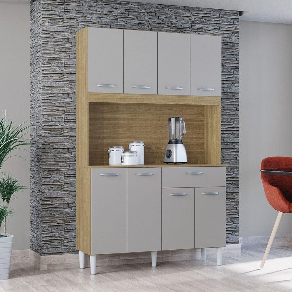 Cozinha Compacta 8 Portas 1 Gaveta Cássia Poquema Damasco/off White