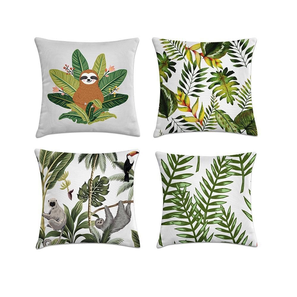 Kit 4 Capas De Almofadas Florais Bicho Preguiça 45X45