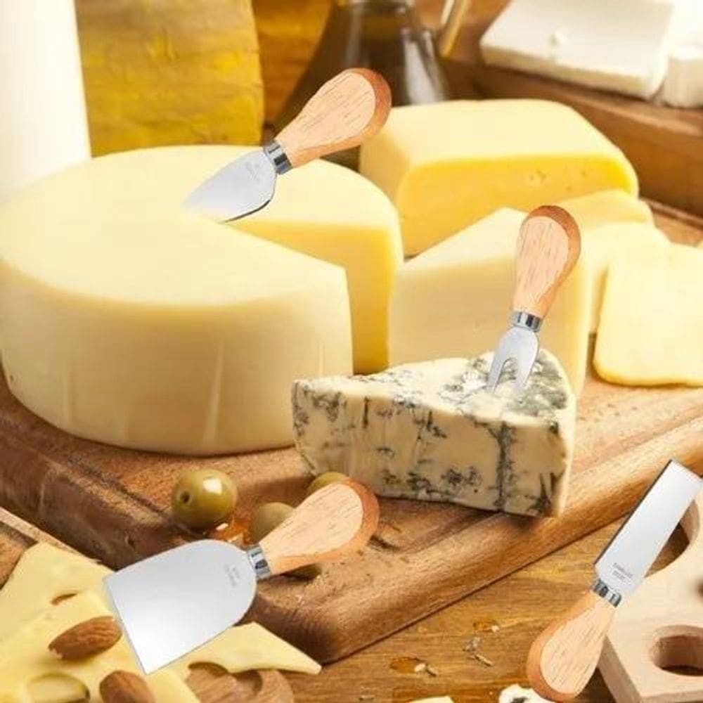 Conjunto Jogo Para Cortar Queijo 4 Pçs Inox Kit Facas Espátula