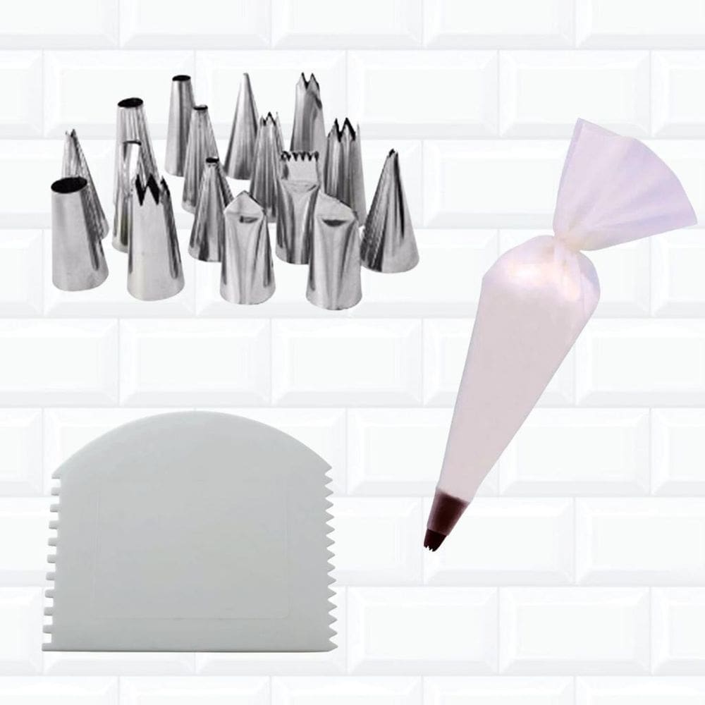 Kit Confeiteiro Bicos 16 Pç Saco Confeitar Silicone Espátula