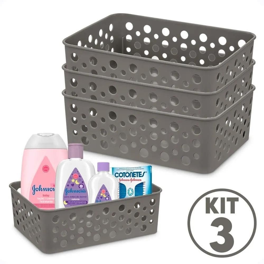 Kit 3 Cestos Organizador Pequeno Armário Gaveta Lavanderia P