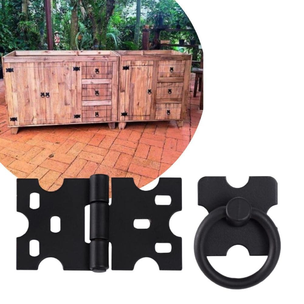 Kit 12 Dobradiças Mexicana + 6 Puxadores Argola Pz 50