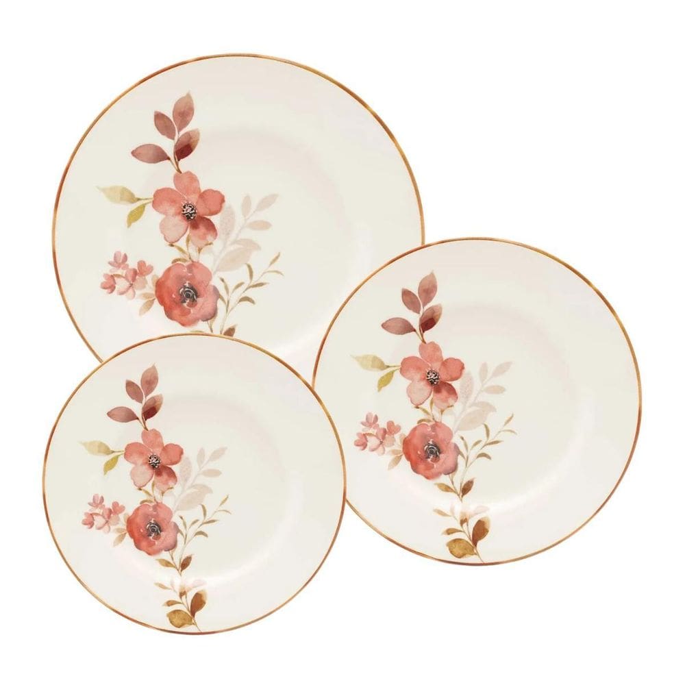 Aparelho De Jantar Jogo 12 Pratos Cerâmica Chá Das 5 Biona