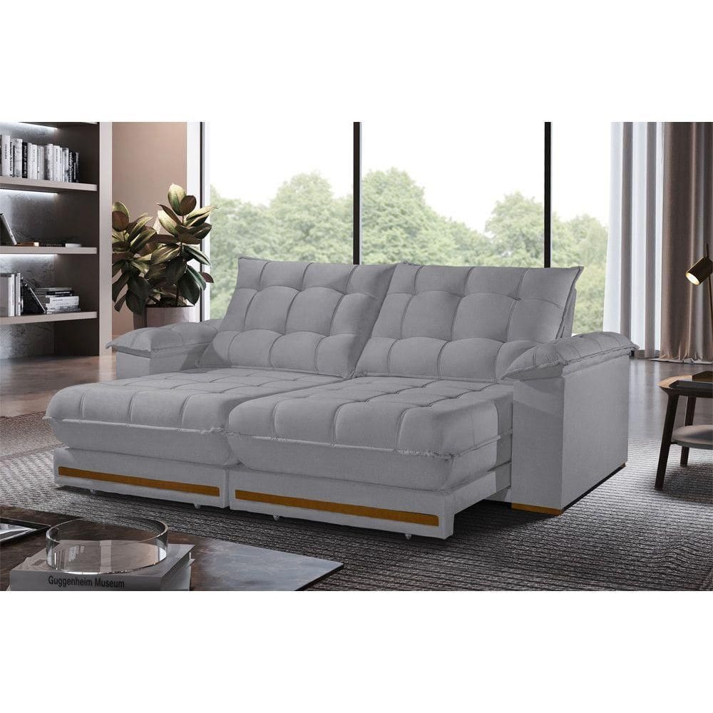 Sofá Retrátil Barcelona 2,30m 4 Lugares Molas Ensacadas Txr Prata