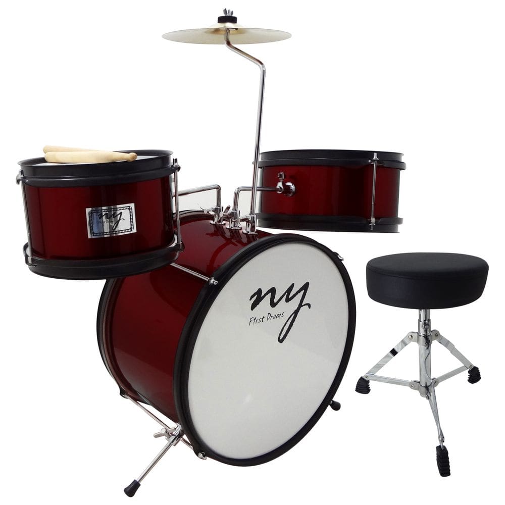 Bateria Infantil Acústica 2T JJ Vinho com Banco e Pedal New York