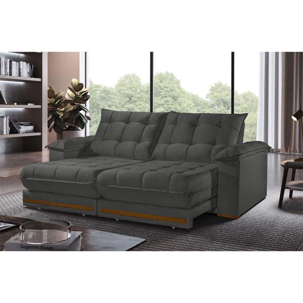 Sofá Retrátil Barcelona 2,90m 5 Lugares Molas Ensacadas Txr Cinza