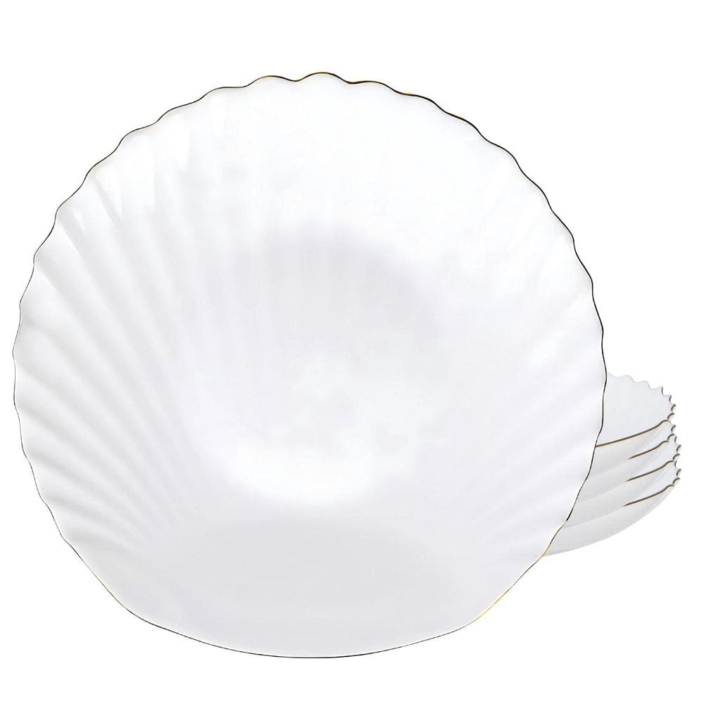 Jogo De Pratos Fundo 22,9Cm 4 Pcs Tétis Concha Borda Dourada