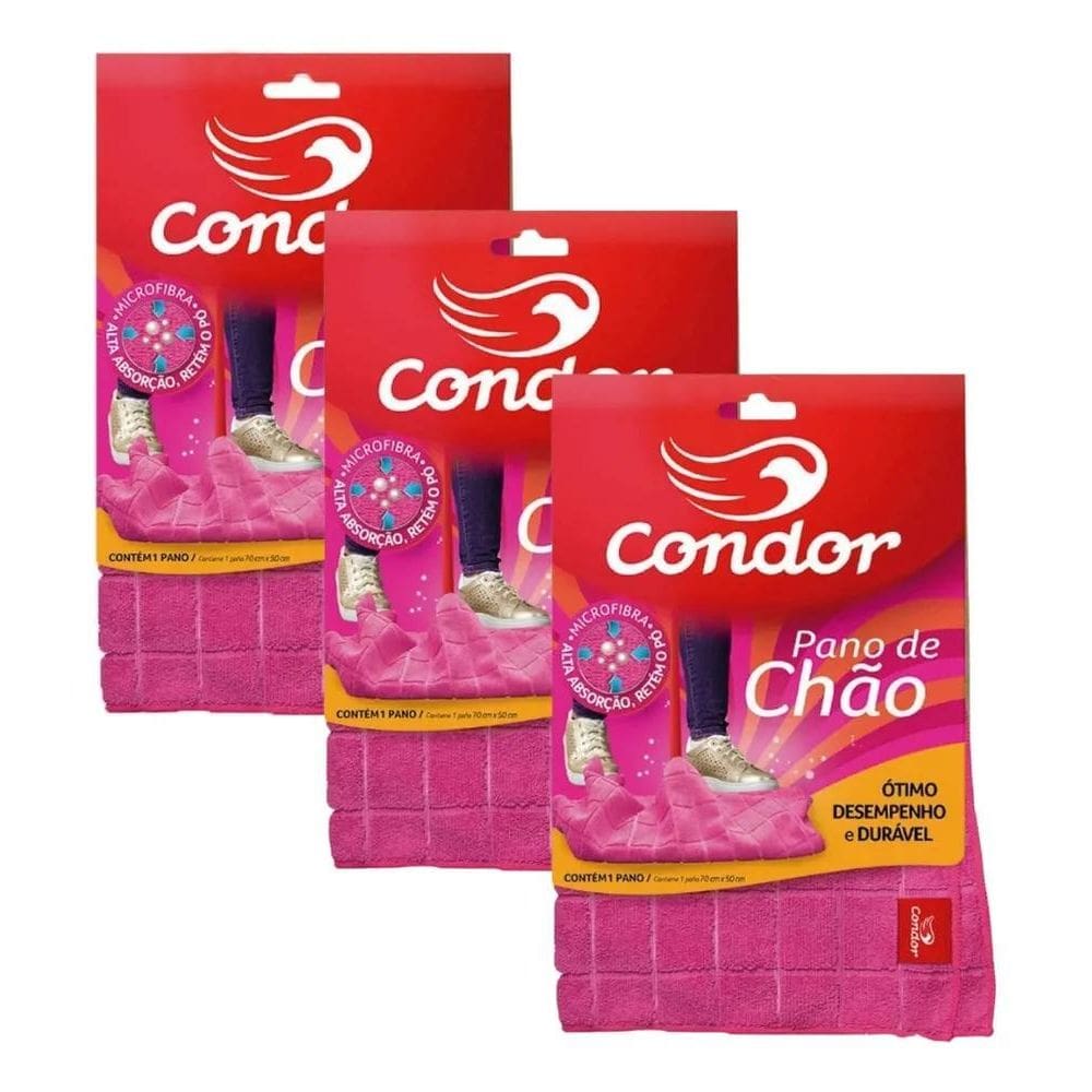 Kit 3 Panos De Chão Em Microfibra Limpeza Geral Condor 50X70